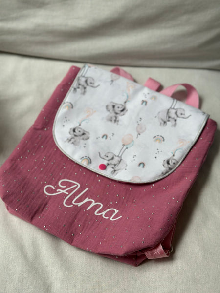 Sac à dos DOUBLE GAZE ROSE FRAMBOISE ET ÉLÉPHANT
