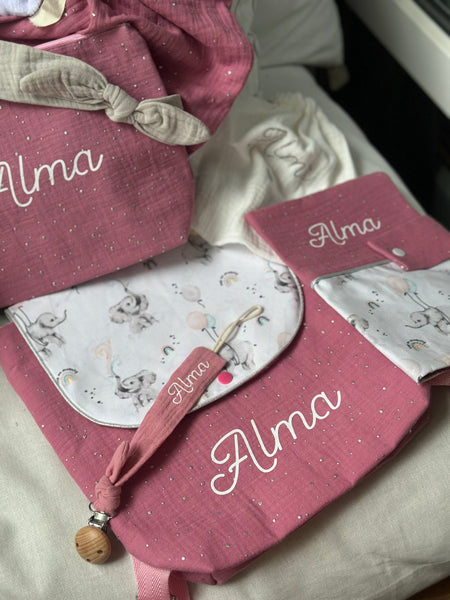 Sac à dos DOUBLE GAZE ROSE FRAMBOISE ET ÉLÉPHANT