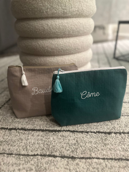 Maxi trousse de toilette DOUBLE GAZE VERT D’EAU UNI