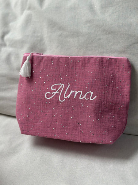 Maxi trousse de toilette DOUBLE GAZE PAILLETÉE Framboise