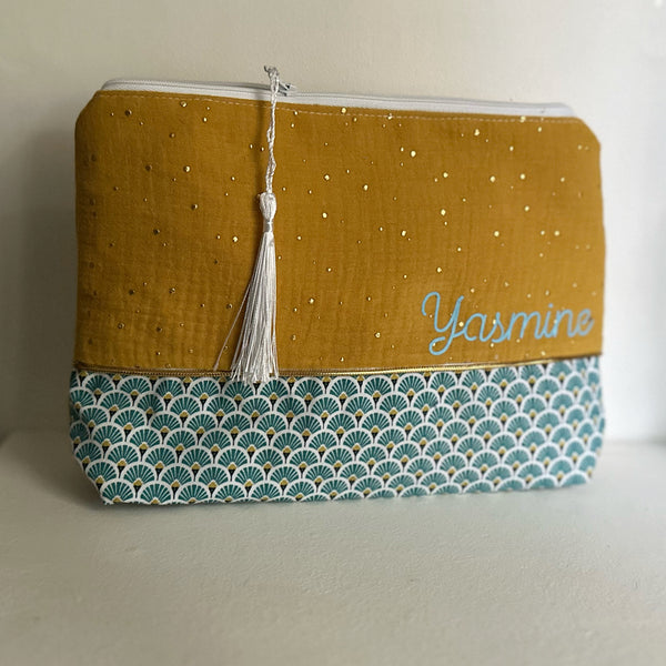 Maxi trousse de toilette DOUBLE GAZE JAUNE + EVENTAIL