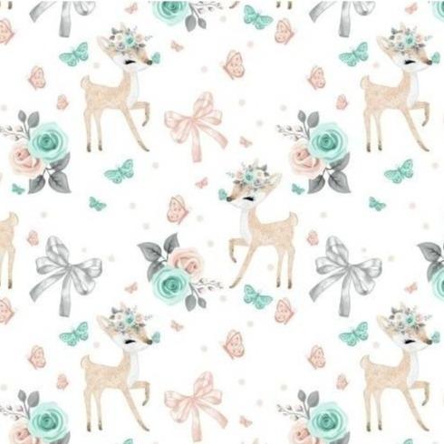 Catalogue de tissus | BabyloveinParis | Baby love in Paris | Motif biche blanc
