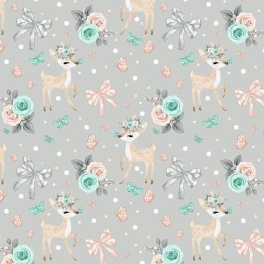 Catalogue de tissus | BabyloveinParis | Baby love in Paris | Motif biche gris