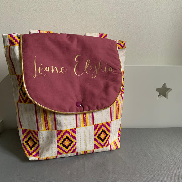 Produit puériculture | Magasin bébé Versailles | Magasin puériculture Versailles | Sac à dos ou cartable d'école (ou crèche) pour enfant et bébé avec nom personnalisé fait main en France (madeinfrance) par BabyloveinParis / Baby love in Paris modèle WAX rose