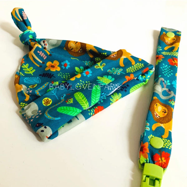 Bonnet noué bébé jungle