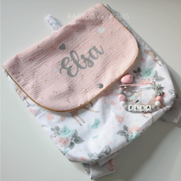 Produit puériculture | Magasin bébé Versailles | Magasin puériculture Versailles | Sac à dos ou cartable d'école (ou crèche) pour enfant et bébé avec nom personnalisé fait main en France (madeinfrance) par BabyloveinParis / Baby love in Paris modèle biche