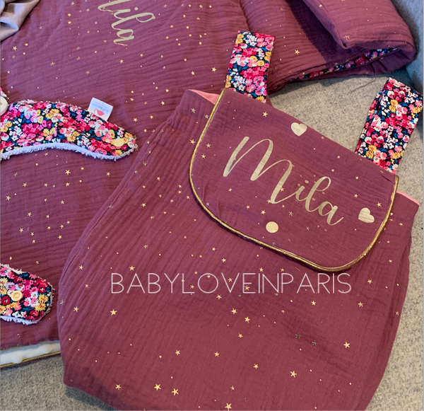 Produit puériculture | Magasin bébé Versailles | Magasin puériculture Versailles | Sac à dos ou cartable d'école (ou crèche) pour enfant et bébé avec nom personnalisé fait main en France (madeinfrance) par BabyloveinParis / Baby love in Paris modèle double gaze