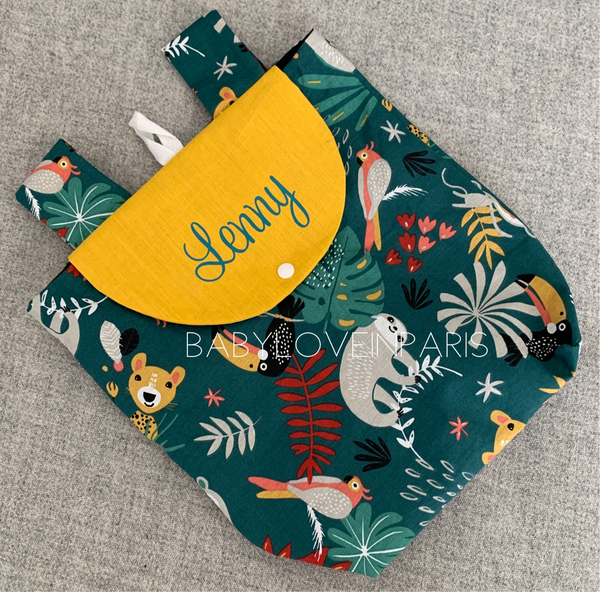 Produit puériculture | Magasin bébé Versailles | Magasin puériculture Versailles | Sac à dos ou cartable d'école (ou crèche) pour enfant et bébé avec nom personnalisé fait main en France (madeinfrance) par BabyloveinParis / Baby love in Paris modèle jungle