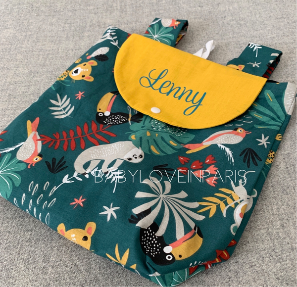 Produit puériculture | Magasin bébé Versailles | Magasin puériculture Versailles | Sac à dos ou cartable d'école (ou crèche) pour enfant et bébé avec nom personnalisé fait main en France (madeinfrance) par BabyloveinParis / Baby love in Paris modèle jungle
