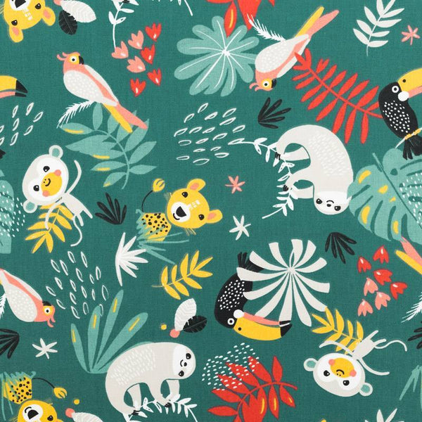 Catalogue de tissus | BabyloveinParis | Baby love in Paris | Motif jungle vert émeraude